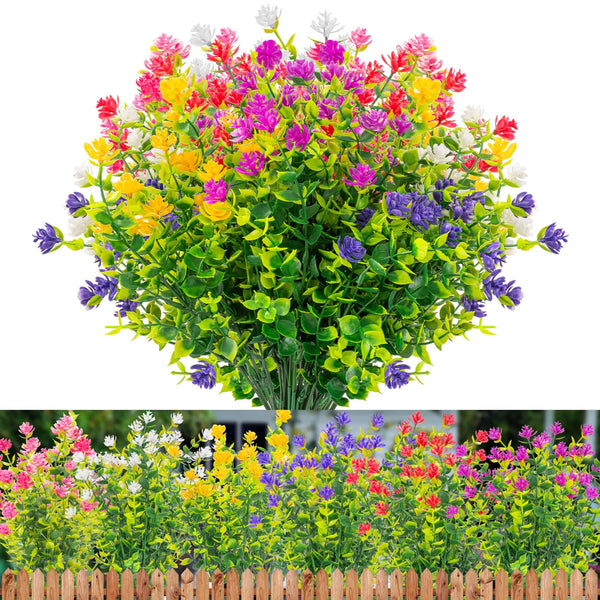 XEOLIAN 12 Bundles Artificial Flowers Outdoor No Fade UV Resistant Fake Plastic Flowers Faux Plants for Garden Patio Porch Window Box Home Wedding Farmhouse Hanging Décor(Mix 6 Colors)